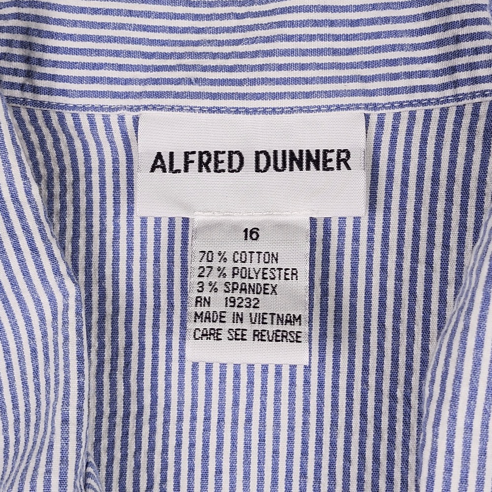Alfred Dunner Button Up Size 16 Blue Striped Flamingo Embroidery Beaded Coastal - Picture 5 of 8